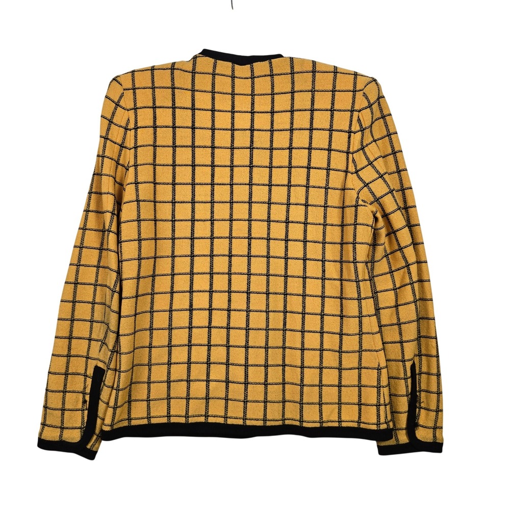 St. John by Marie Gray Vintage Santana Knit Yellow Black Plaid Jacket Sz 6 FLAWS - Picture 9 of 9